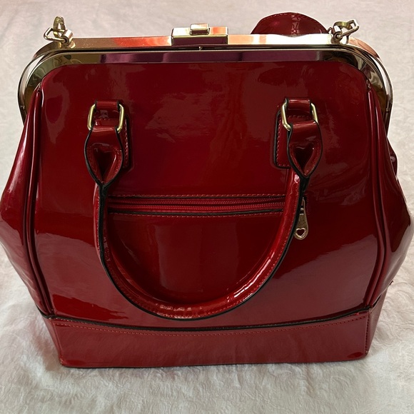 Satchel Purse Elegant Red Patent Leather Handbag Large - Picture 2 of 12